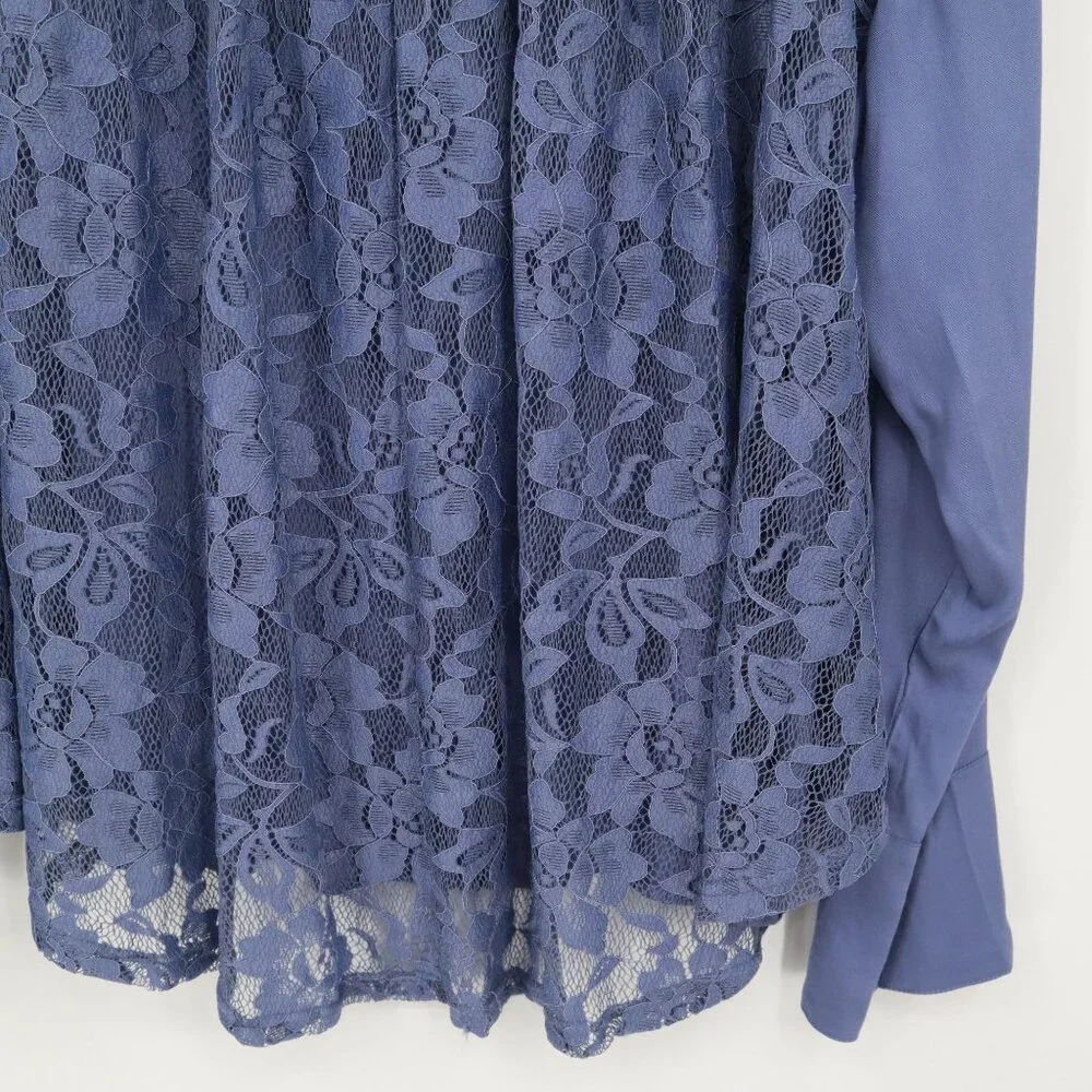 Umgee Lace Shirt Womens S Blue‎ Twee Feminine Boho Grannycore Slouchy Romantic